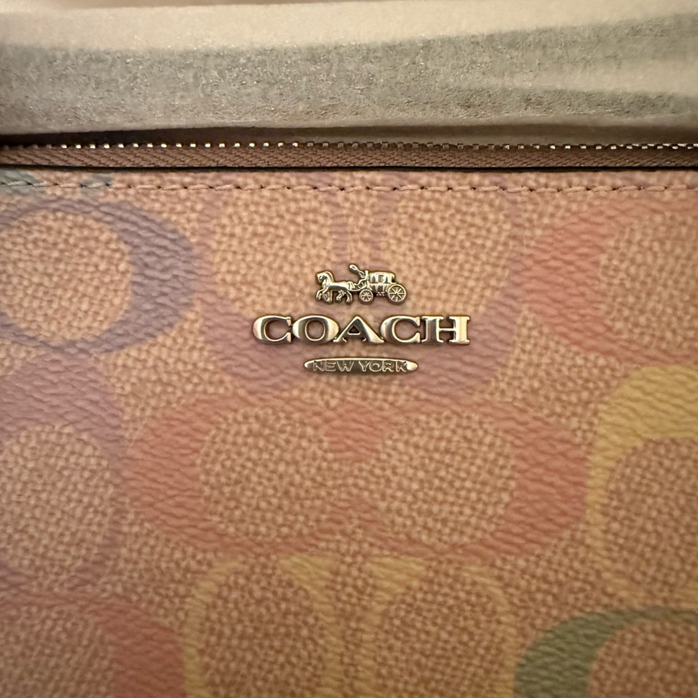 🌈Coach NWT Corner Zip Wristlet In Rainbow Signature Canvas and Silver  Hardware - Picture 6 of 7
